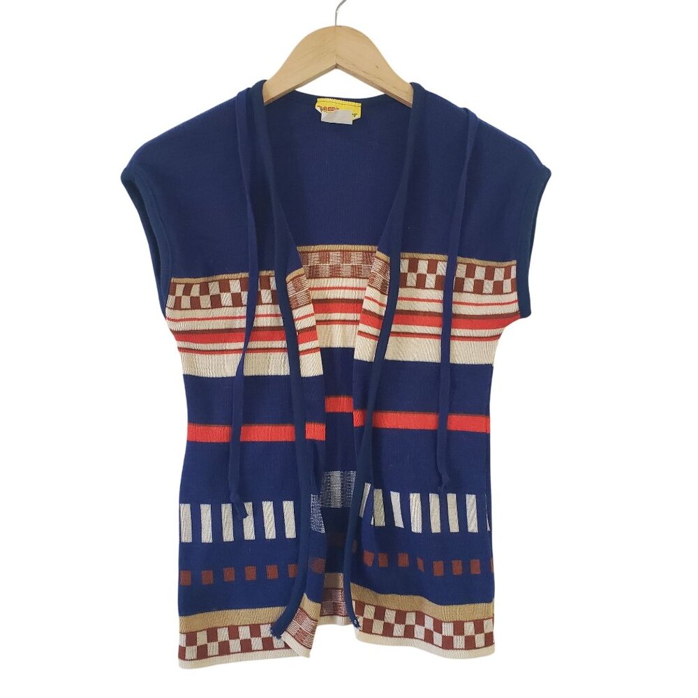 Vintage 70s Deadstock Name Droppers Knit Vest Cardigan Size S Retro‎ Boho Folk
